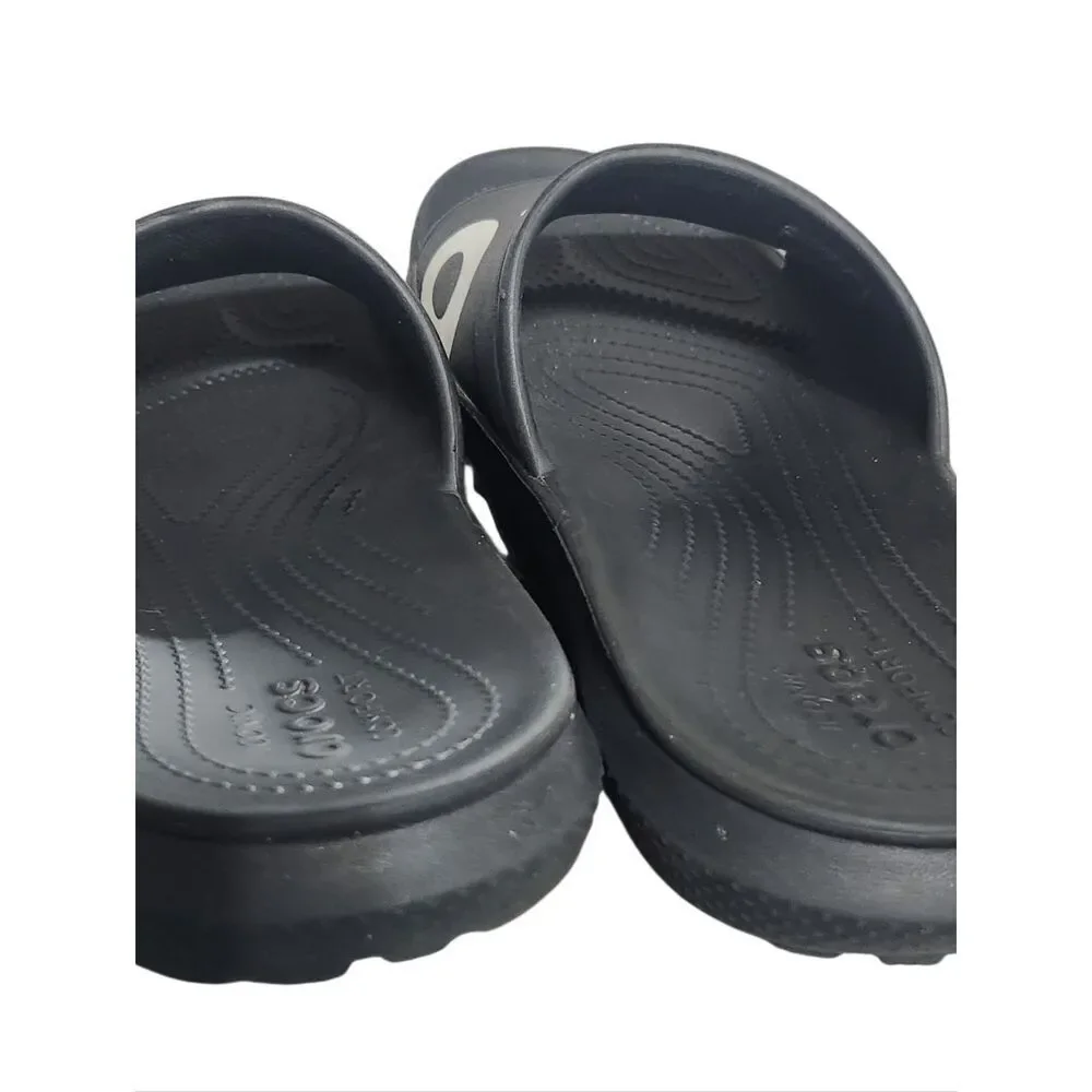 Crocs Black Slides Iconic Classic Sandals Graphic Spell Out Mens 11 Black Unisex